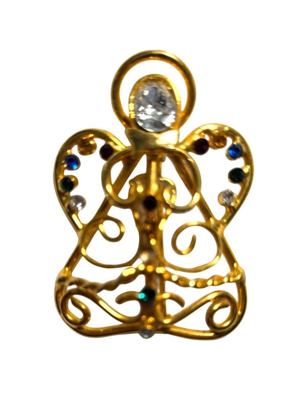 Angel brooch pin Gold-Tone pendant Multi-Color celestial christmas jewelry